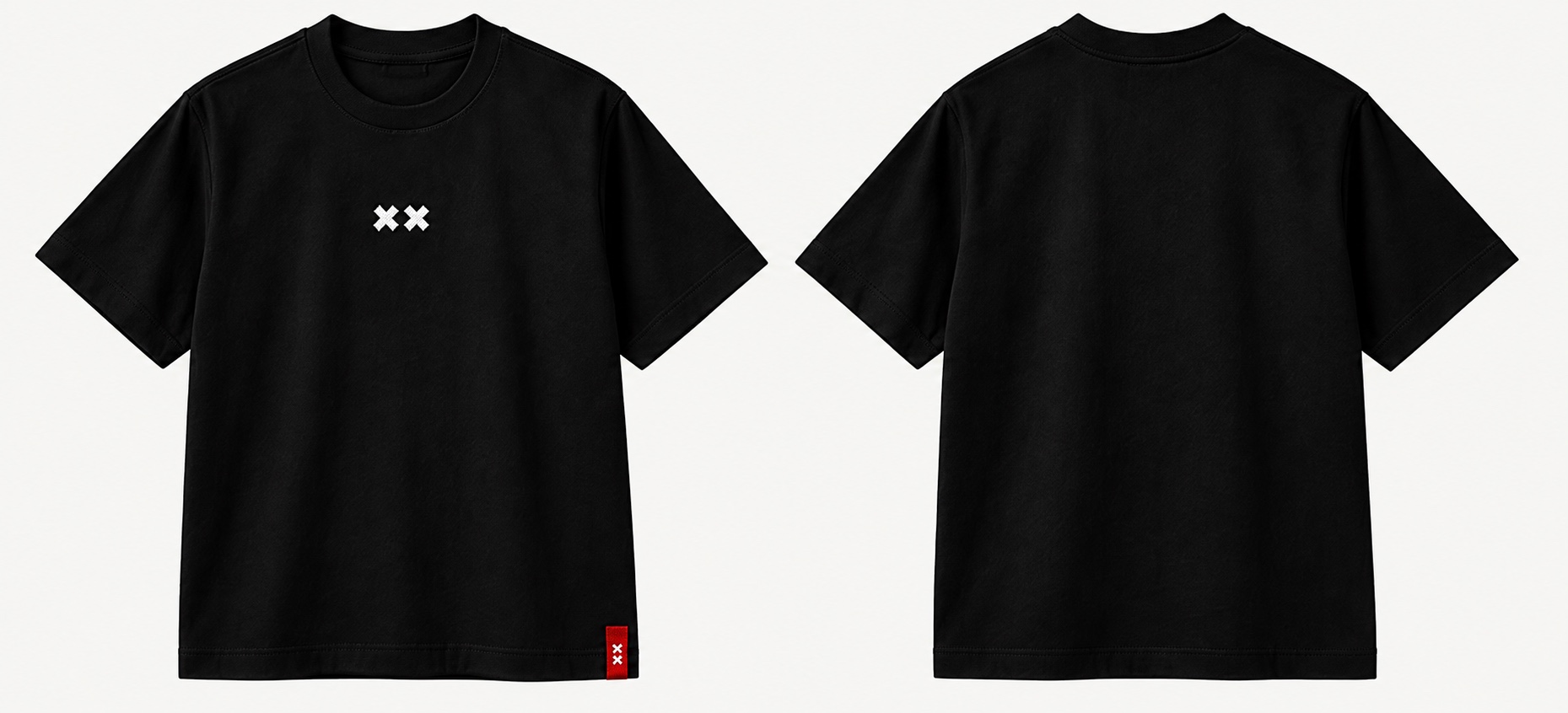 Black Core Tee with the XX chest mark and red hem tab, design render